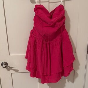 Cider Strapless Dress in Vibrant Pink